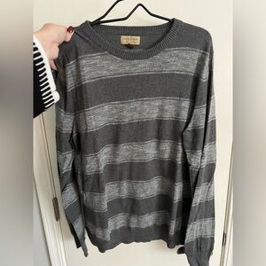Sonoma Men's Dark Gray and Light Gray Striped Crewneck Sweater